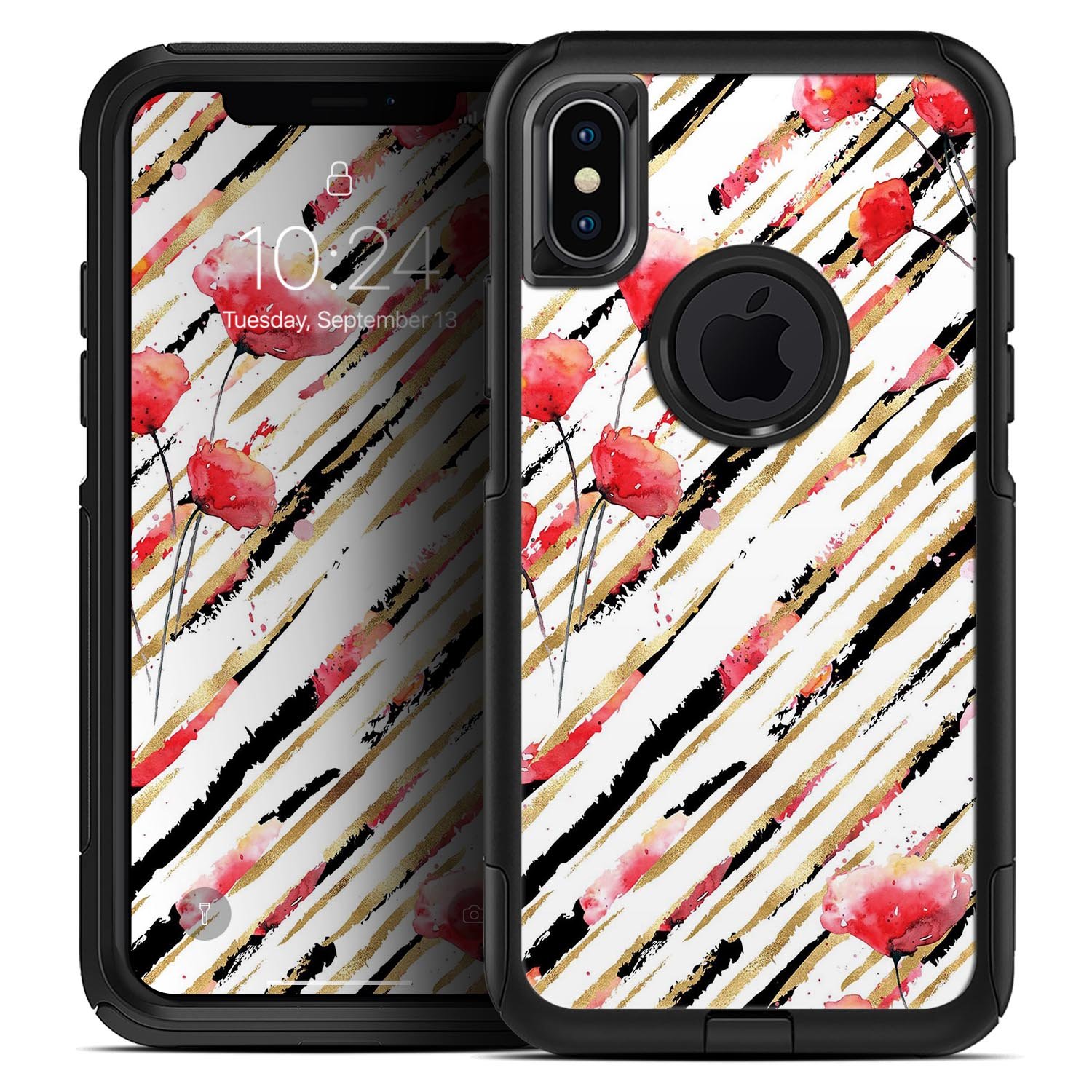 Karamfila Watercolo Poppies V12 Skin Kit for iPhone OtterBox, featuring vibrant poppy design and ultra-thin protection.